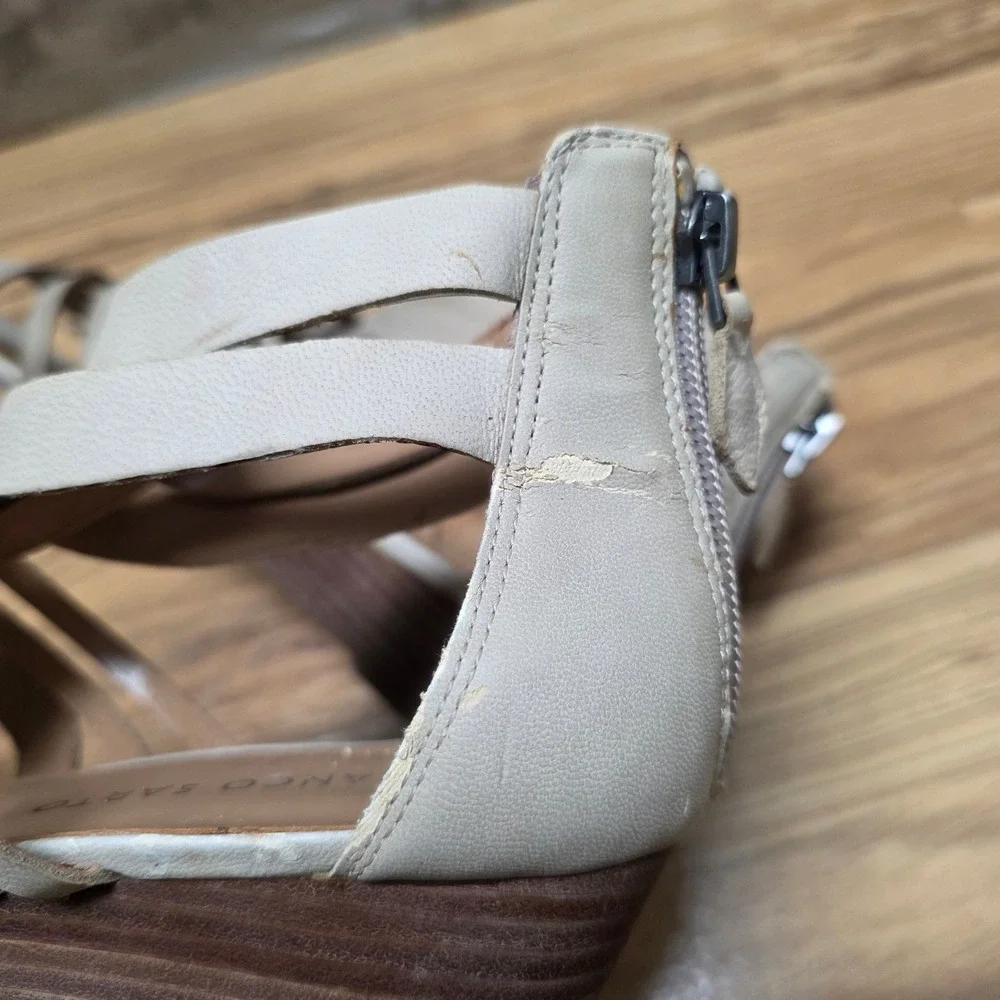 Franco‎ Sarto Uzeta Gladiator Wedge Sandals Women's Size 7.5 Beige Leather